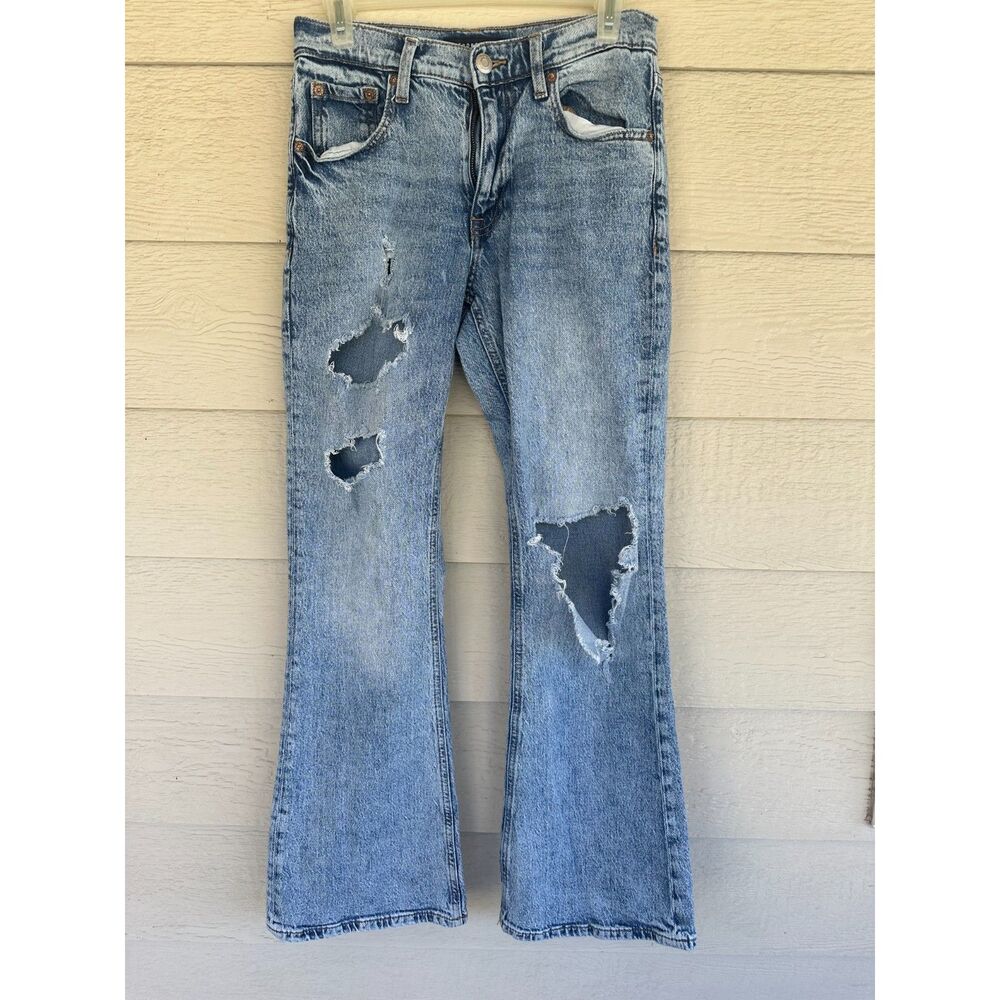 Aeropostale Women's High Rise Flare Distressed Acid Wash Jeans 4R